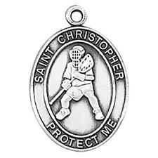 Men Lacrosse Sterling Silver Medal Size 1 in H x .75 in W Oval with 24 in Chain picture