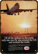 1974 TWA AIRLINES NYC WTC TWIN TOWERS Vintage-Look DECORATIVE REPLICA METAL SIGN picture
