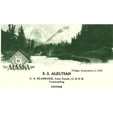 1930 ALASKA LINE STEAMSHIP S.S. ALEUTIAN DINNER MENU CARD C.A. GLASSCOCK Z112 picture