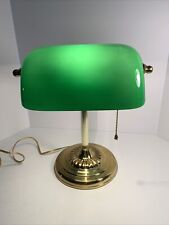 Vintage Green Glass Shade & Brass Bankers Piano Office Desk Light picture