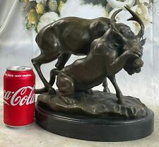 The King of The Jungle Real Bronze Lion Figurine Battle Attacking Buck Stag Sale picture