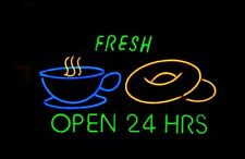Fresh Coffee Open 24 Hours Store Neon Sign Light Lamp Decor Visual Glass 24