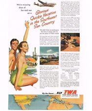 1953 TWA Trans World Airlines Man Woman at Pool art Vintage Print Ad  picture