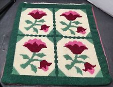 Vintage 1960's Green Red & Ivory Needlepoint Wool Pillow Sham w/ Roses picture