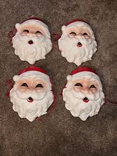 4 VTG Midwest Ceramic  Santa Claus Jolly Face Christmas Ornament Wall Decoration picture