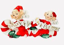 Vintage Norcrest Christmas Pixie Elves on a Candy Cane Japan MCM 1950s Figurine picture