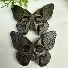 2pc natural Mixed material butterfly Quartz carving skull Massager Healing 3.2