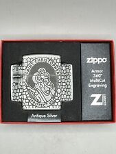 St Christopher MultiCut Engraved Antique Silver Armor Zippo Lighter NEW 49160 picture