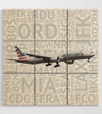 American Airlines Boeing 777-300 with Airport Codes - 3' x 3' Wood Wall Art picture