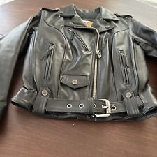 VTG Harley Davidson Women's Black Leather Riding Jacket Made In USA Size Small picture