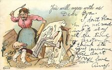Postcard 1905 Abusive Wife Domestic Flight Comic humor 23-4931 picture