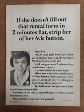 Avis Rent A Car System Inc Aileen Gray Plymouth Cars  1966 Vintage Print Ad picture