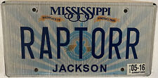 Vanity RAPTOR license plate Aircraft Jet FORD Dinosaur NBA F-22 Lockeed USAF MS picture