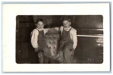 Cute Little Boy Overalls Postcard RPPC Photo Piano Scene c1910s Unposted Antique picture