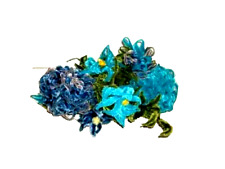 RETRO AQUA BLUE CHENILLE FLOWER STEMS BOUQUET HYDRANGEA HANDMADE 1950s 1960s LG picture