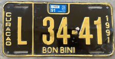 1991 CURACAO BON BINI LICENSE PLATE #L3441 BROWN AND YELLOW WITH STICKER picture