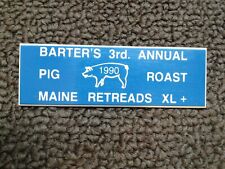 Vintage RETREADS XL PLUS Motorcycle Club Lapel Hat Vest Pin BARTER'S PIG ROAST picture