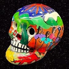 Day of The Dead Pottery Skull Halloween Decor Hand Painted Folk Art Figurine 3”T picture