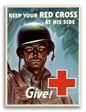 1944 Red Cross At His Side - Soldier Vintage Style WW2 Poster - 18x24 picture