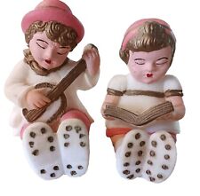 Pair Of Vintage Boy Girl Figurines Playing Music & Reading picture