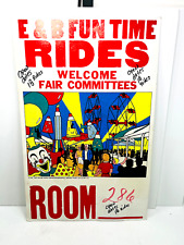 vtg 1980s 90sE&B Fun Time Rides Circus Carnival Poster Clown Wheel picture