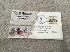 1979 RED HOUSE, Virginia: Signed FOLK ART WATERCOLOR Postal Cover GEORGE HARROD picture