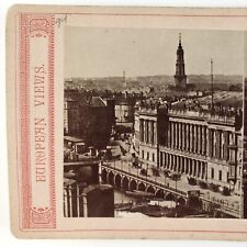 European Mystery Town Bridge Stereoview c1880 Cityscape Street Tower Photo H1460 picture