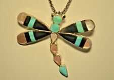 ZUNI Original Vintage Pearl Turquoise Sterling Silver Butterfly Pendant Necklace picture