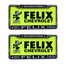 Plastic Chrome License Plate Set of 2 Frames with 2 Neon Yellow Inserts picture