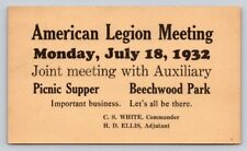 1932 American Legion Meeting Auxiliary Picnic Supper Beechwood Park Indiana P656 picture