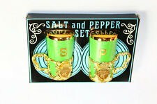 Vintage Montana Green Plastic Bronco Riding Salt and Pepper Shakers NEW NOS MINT picture