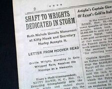 Orville WRIGHT BROTHERS MONUMENT National Memorial Dedication 1932 old Newspaper picture
