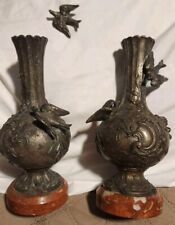 ANTIQUE FRENCH Victorian VASES W/Birds SPARROWS 2-VASE MARBLED BASE *MUST READ picture
