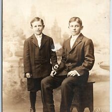 c1910s Chicago, IL Handsome Boys Brother RPPC Smile Real Photo PC Heinemann A122 picture