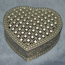 TWA Vintage Pewter HEART SHAPED Trinket Ring Box with Rhinestones w/ Tag picture