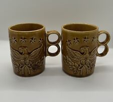 2 Vintage Eagle Crest Star Patriotic Trigger Finger Handle Coffee Mug Cup JAPAN picture