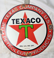 VINTAGE TEXACO TEXAS COMPANY PORCELAIN SIGN PUMP PLATE GAS STATION OIL SERVICE picture