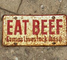 “Eat Beef” Kansas Livestock Association Vintage Patina License Plate Farm Ag USA picture
