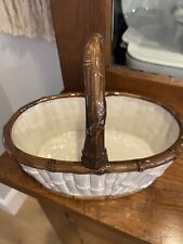 Fitz & Floyd Ceramic Faux Bamboo Basket White W/Brown Handle picture
