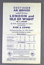 SOUTHERN AIR SERVICES / SPARTAN AIRLINES AIRLINE TIMETABLE ISLE OF WIGHT 1934  picture