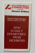 Oct 1981 Allegheny Commuter Henson Airlines Mini System Timetable Schedule picture