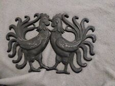 Set of 2 Vintage Black Cast Iron  Rooster Wall Hangings Trivits Farmhouse Decor picture