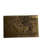 VTG PONY EXPRESS 1849 BRASS BELT BUCKLE FIRST WITH THE U.S. MAIL Map Background picture
