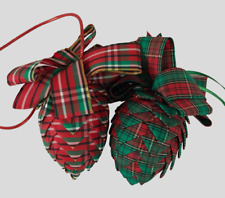 Lot 2 Christmas Quilted Ornament Egg Pinecone Plaid Handmade Fabric Folded 4