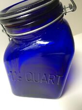 Vintage Granny’s Canister Jar Peace Plenty 1.5 Quart Cobalt Blue Italy 1968 picture