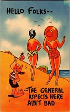 Man with Cigar Watches Pretty Girls on Beach, Aspects Ain't Bad Postcard L26 picture