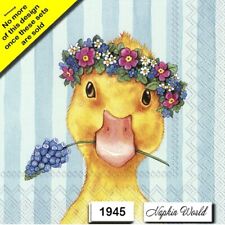 (1945) TWO Paper LUNCHEON Decoupage Art Craft Napkins - DUCK DUCKLING SPRING picture