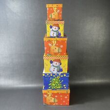 Barrington Studios Christmas Judy Hand 6 Nesting Boxes Nice Santa Claus Snowman picture