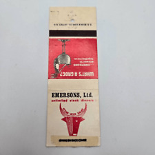 Vintage Matchcover Emersons Ltd. Steak Dinners Restaurants picture