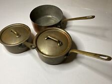 Set Of 3 Copper Pots 2 Lids MADE IN FRANCE Brass Handles French Kitchen Read Des picture